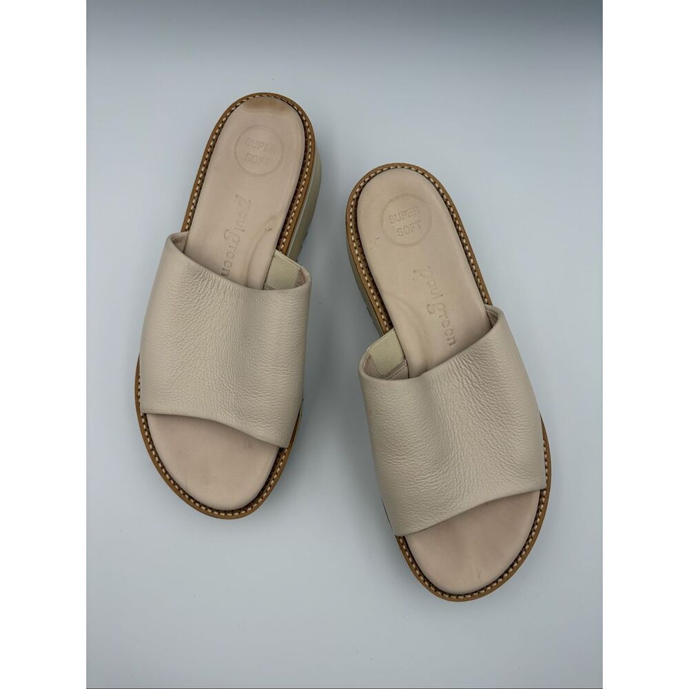 Paul Green Lola Leather Platform Slide Sandal in Biscuit Size 4.5/US 7-7.5